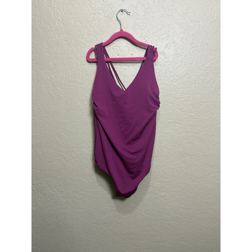 Sunn Lab Swim Maroon Strappy Back One Piece Swimsuit Plunge Neck Size M